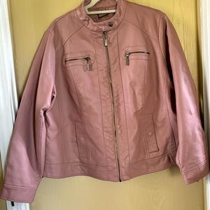Faux Leather Women's Pink Moto Jacket